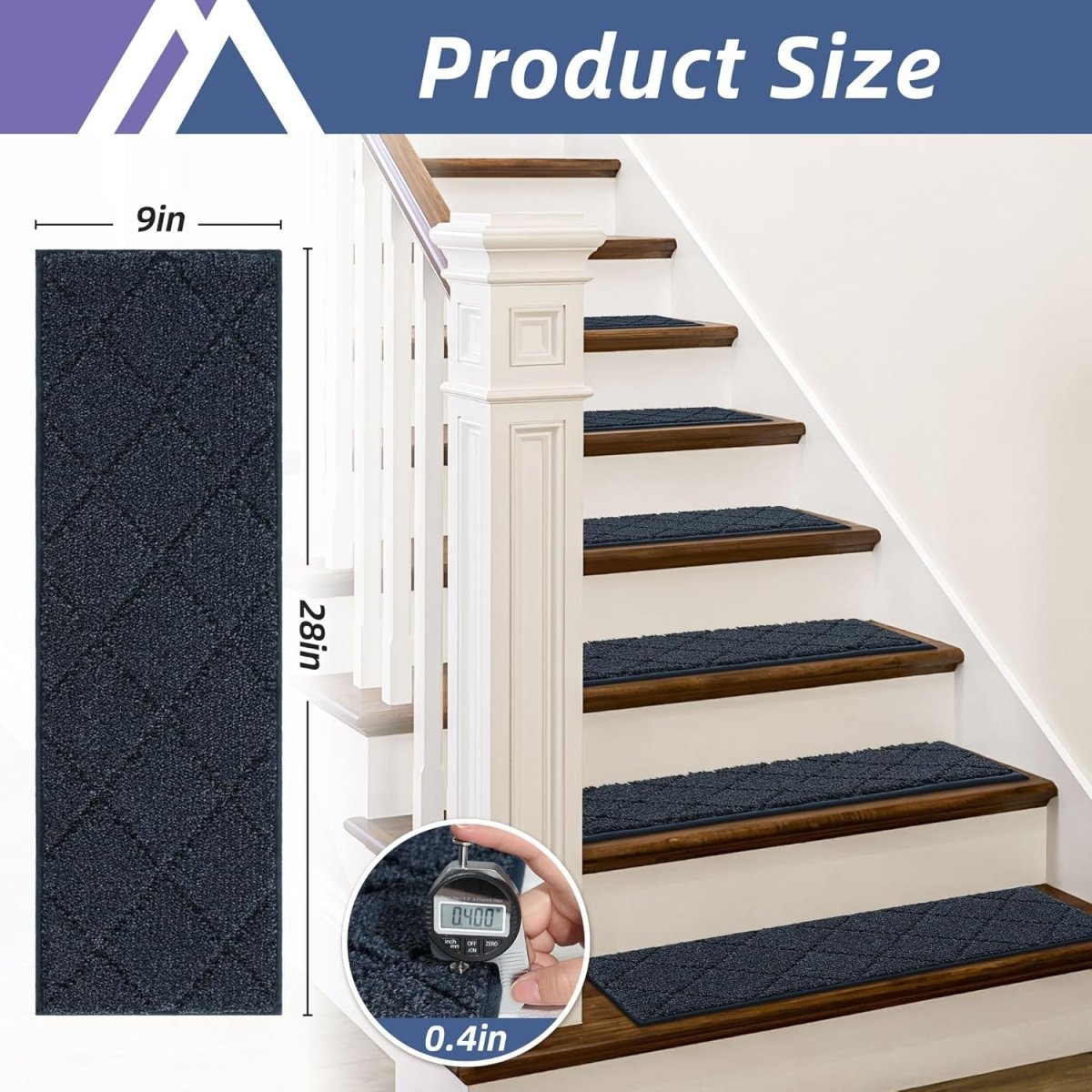 COSY HOMEER Edging Stair Treads Non - Slip Carpet Mat 28inX9in Indoor Stair Runners for Wooden Steps, Edging Stair Rugs for Kids and Dogs, 100% Polyester TPE Backing (15pc, Beige) - Homesidy.com