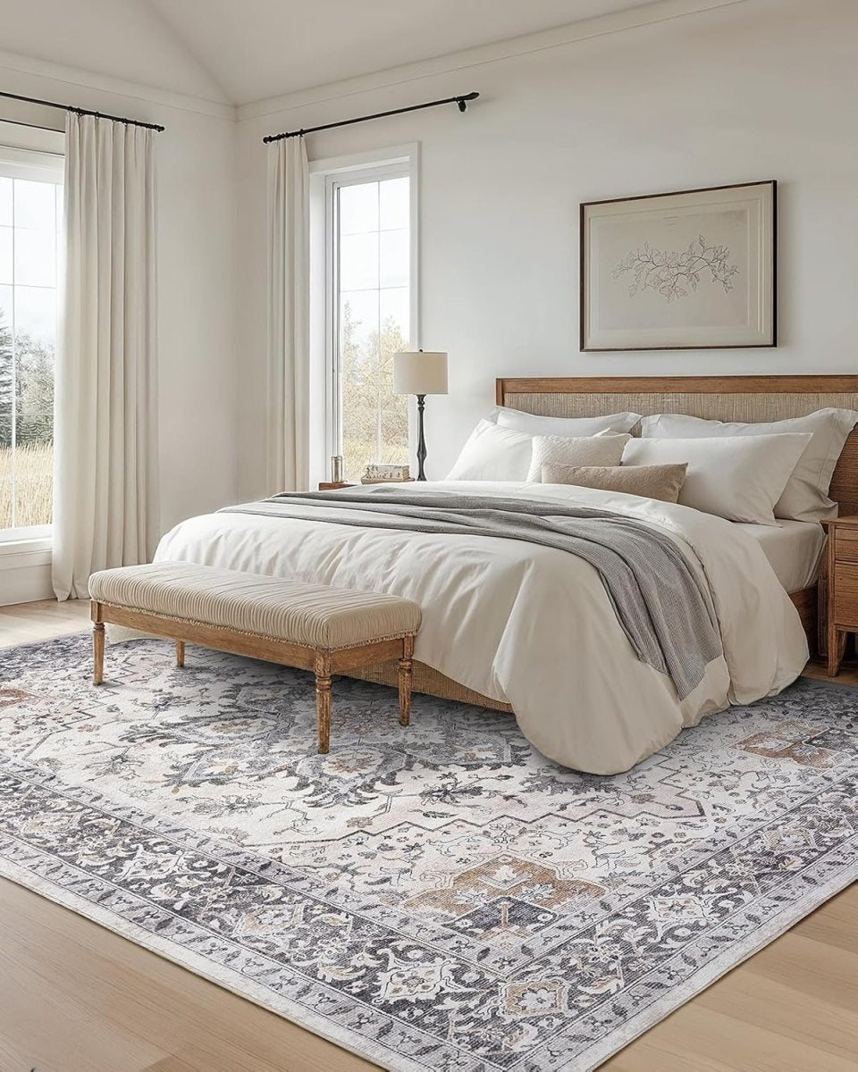 AMADA HOMEFURNISHING 8x10 Washable Area Rug, Low - Profile Large Area Rug with Non - Slip Backing &amp; Durable Edge Binding, Vintage Large Rugs for Living Room, Bedroom, Dinning Room - Homesidy.com