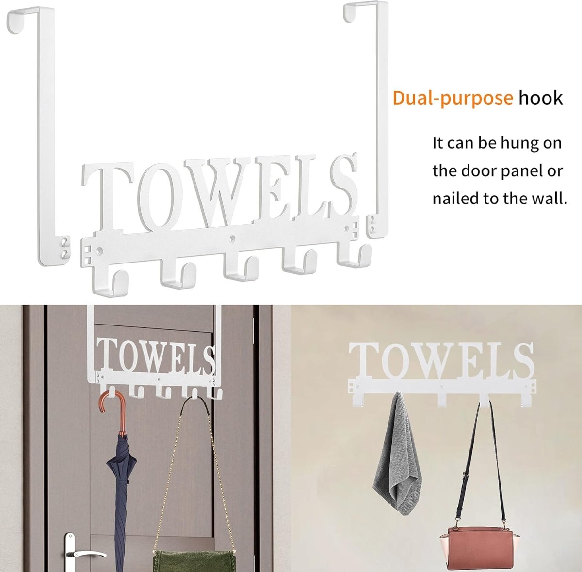 Kuhome Over The Door Hooks, Towel Holder for Bathroom, Door Mount Towel Rack Towel Hooks for Bedroom Beach Towels Bathrobe Wall Mount Hang on The Door Cabinet Cupboard Metal Sandblasted (Black) - Homesidy.com