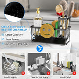 Cisily Kitchen Sink Caddy Organzier with High Brush Holder, Sponge Holder for Sink, 304 Rustproof Stainless, Kitchen Countertop Soap Dispenser Organizer, Kitchen Decor and Accessories - Homesidy.com