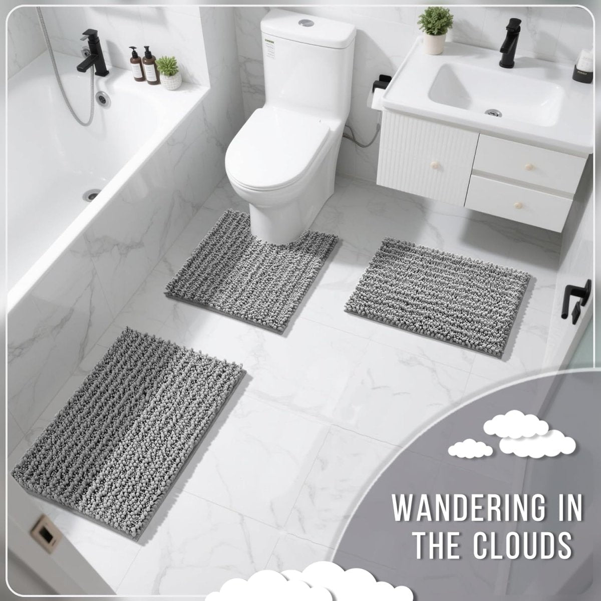 Yimobra Bathroom Rugs Non Slip Washable - Ultra Soft Absorbent Chenille Bath Mat, Quick Dry Shaggy Floor Carpet for Tub Shower, Gray Home Decor Accessories, 24x17 Inch - Homesidy.com