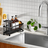 Cisily Black Sponge Holder for Kitchen Sink, Sink Caddy Organizer with High Brush Holder, Kitchen Countertop Organizers and Storage Essentials, Rustproof 304 Stainless Steel, Soap Dispenser Organize - Homesidy.com