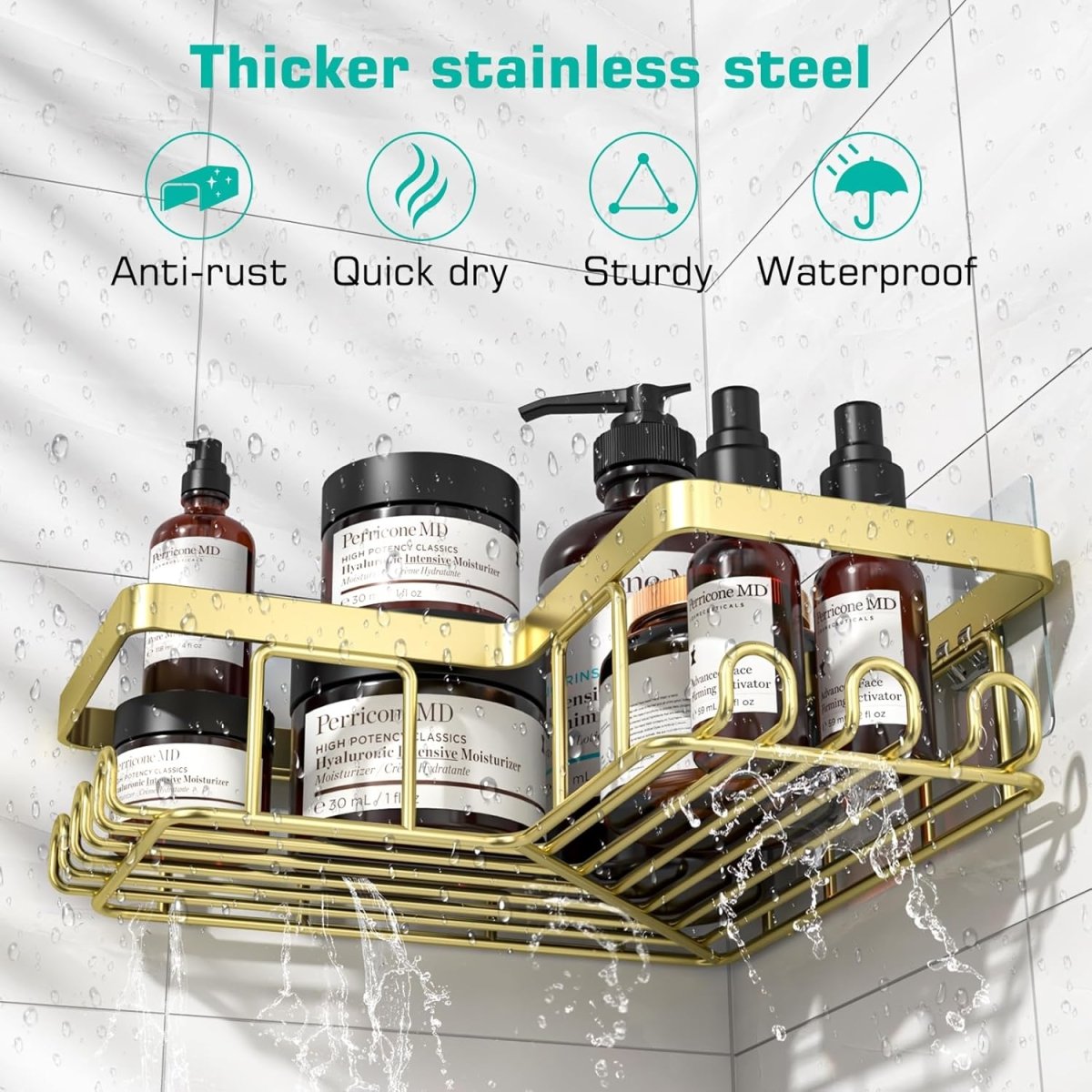 YASONIC Corner Adhesive Shower Caddy, with Soap Holder and 12 Hooks, Rustproof Stainless Steel Bathroom Organizer, No Drilling Wall Mounted Rack, Black, 3 - Pack - Homesidy.com