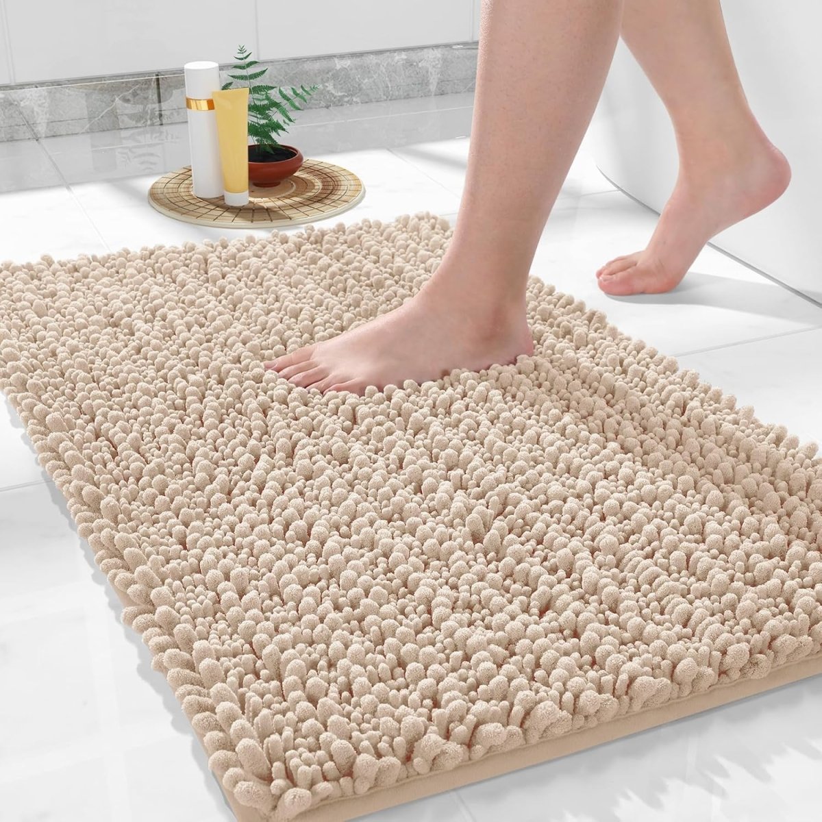 Yimobra Bathroom Rugs Non Slip Washable - Ultra Soft Absorbent Chenille Bath Mat, Quick Dry Shaggy Floor Carpet for Tub Shower, Gray Home Decor Accessories, 24x17 Inch - Homesidy.com