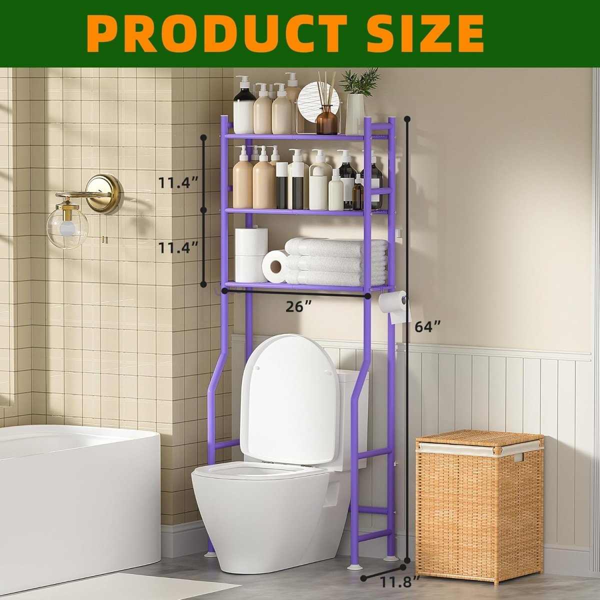 GloTika 3 - Tier Over The Toilet Storage, Space Saver Metal Bathroom Shelves, Freestanding Above Over Toilet Storage Shelf with 4 Hooks for Bathroom, Black - Homesidy.com