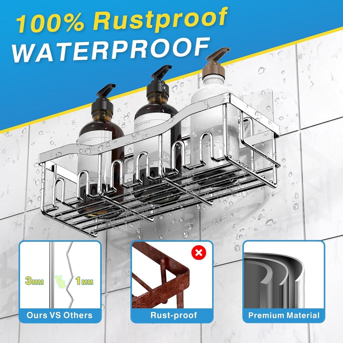 EUDELE Adhesive Shower Caddy, 5 Pack Rustproof Stainless Steel Bath Organizers With Large Capacity, No Drilling Shelves for Bathroom Storage &amp; Home Decor - Homesidy.com