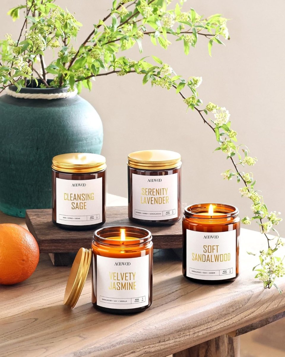 AOOVOO Scented Candles - 4PC Candle Set, 36 oz Soy Candles, Soy Candle for Home Scented, Lavender/Vanilla/Eucalyptus/Sage - Homesidy.com