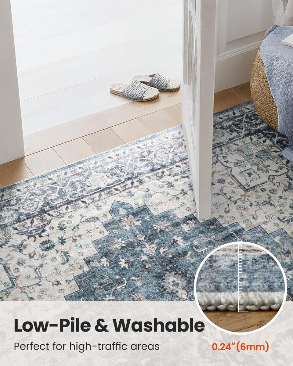 AMADA HOMEFURNISHING 8x10 Washable Area Rug, Low - Profile Large Area Rug with Non - Slip Backing &amp; Durable Edge Binding, Vintage Large Rugs for Living Room, Bedroom, Dinning Room - Homesidy.com