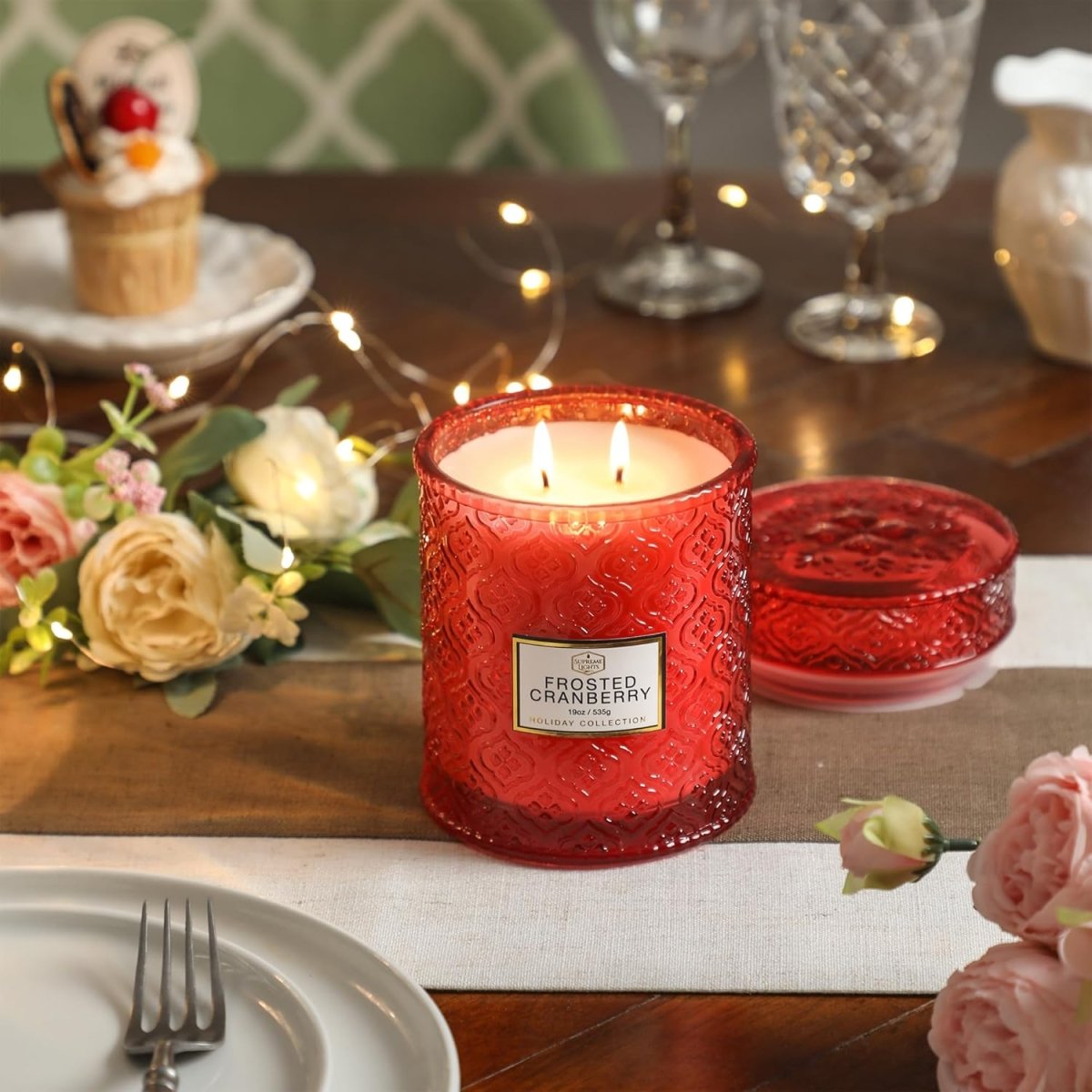 Frosted Cranberry Luxury Scented Candles - 19oz, 88hr Burn Time, Perfect Christmas Gifts for Women - Homesidy.com