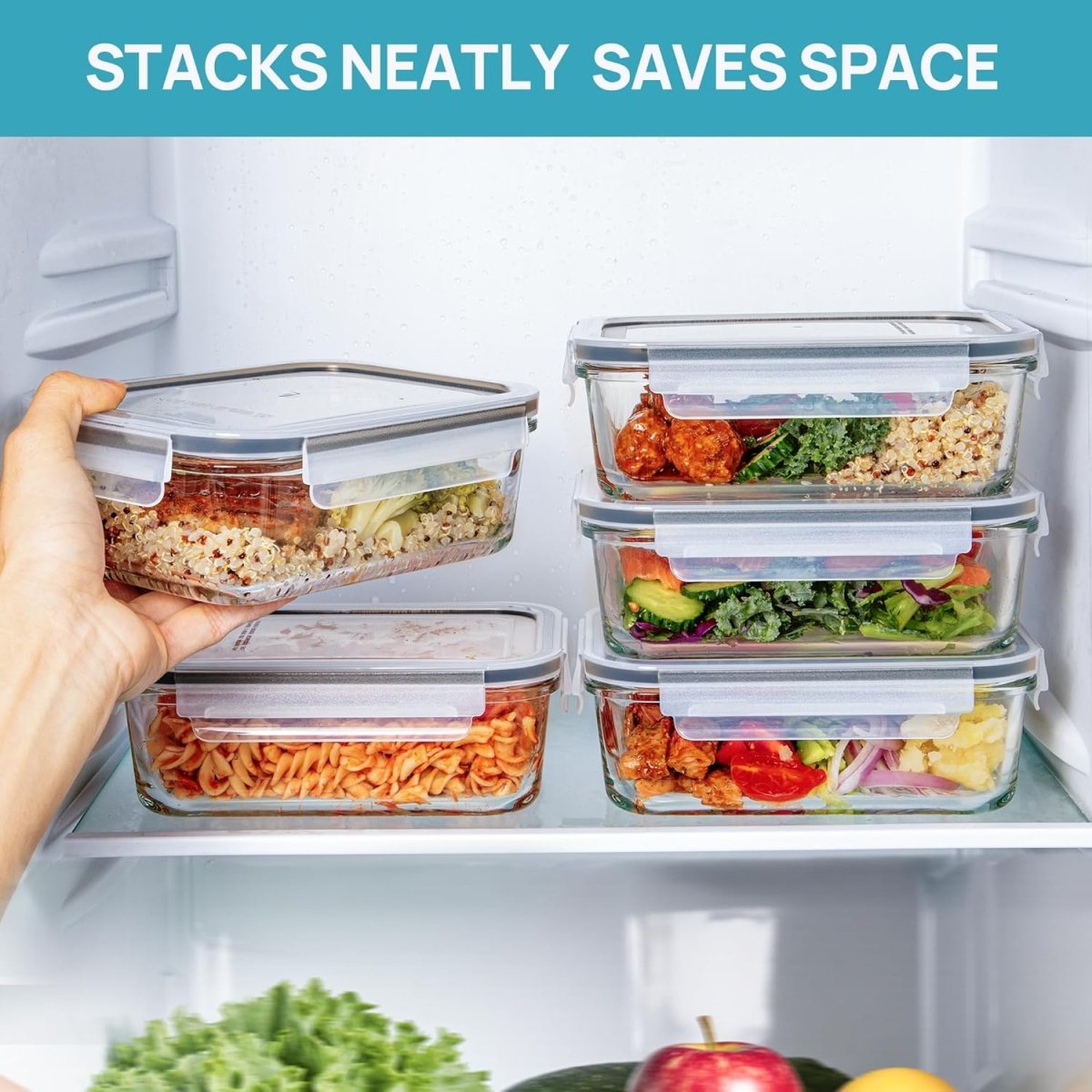 Vtopmart 5Pack 22oz Glass Storage Containers with Lids, Glass Meal Prep Food Container Sets with Snap Airtight Lids for Microwave, Oven, Freezer and Dishwasher, Grey - Homesidy.com