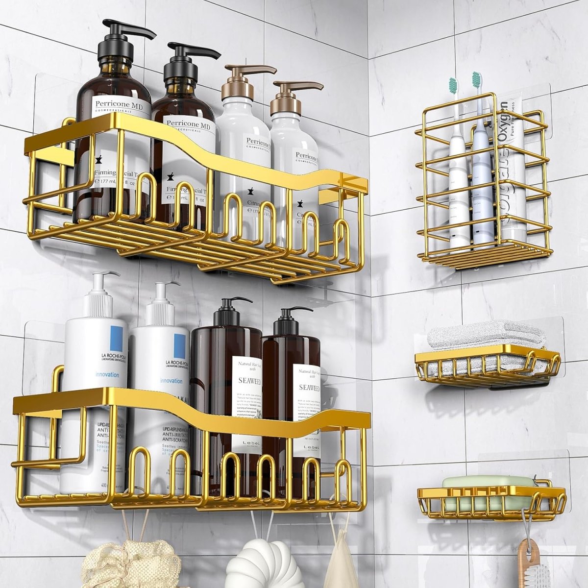 EUDELE Adhesive Shower Caddy, 5 Pack Rustproof Stainless Steel Bath Organizers With Large Capacity, No Drilling Shelves for Bathroom Storage &amp; Home Decor - Homesidy.com