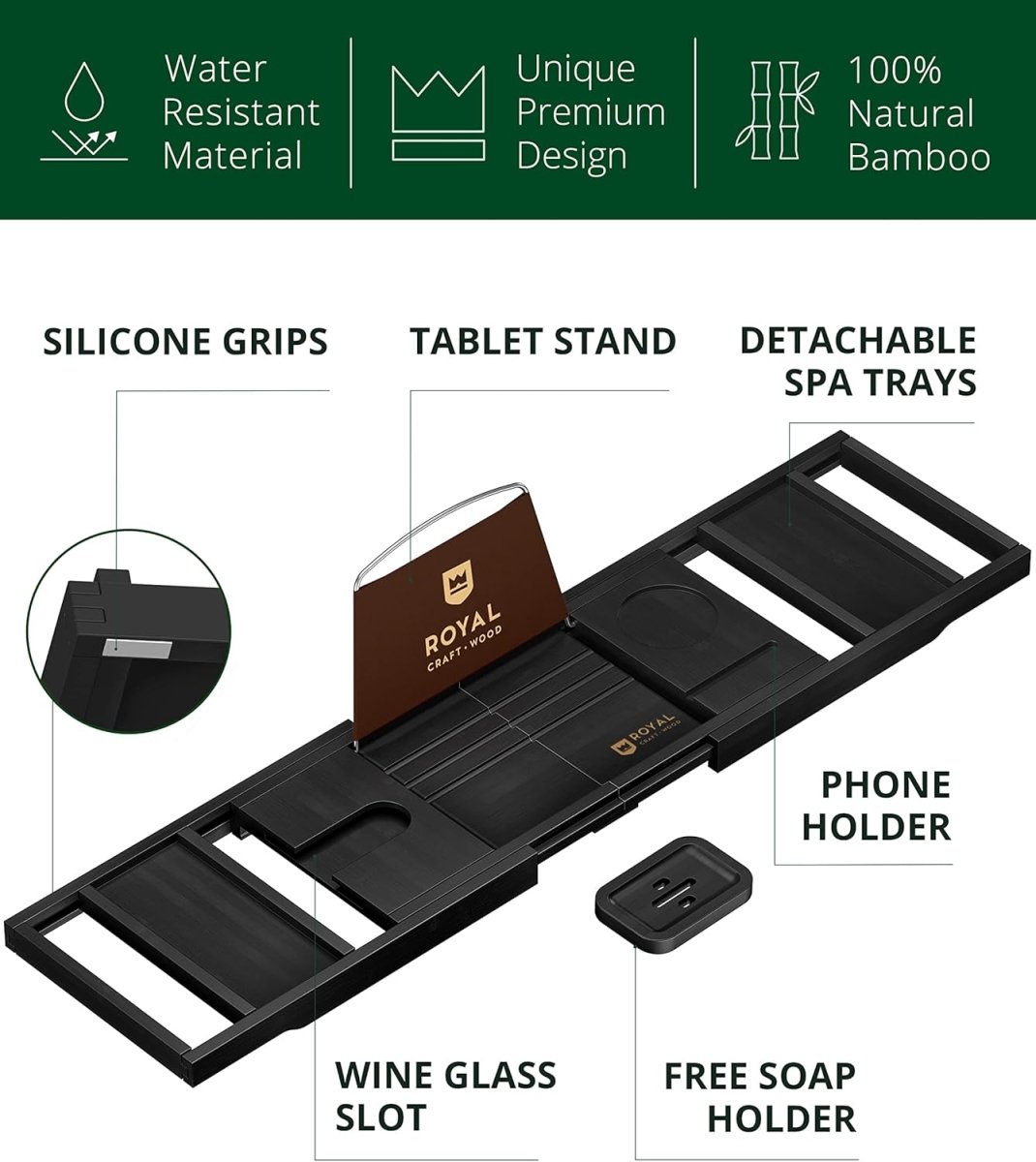 ROYAL CRAFT WOOD Bathtub Tray Caddy for Tub, Bamboo Bath Shelf, Premium Foldable Wood Bath Table, Expandable Bathtub &amp; Bathroom Accessories, New Home Gifts for Mom, Housewarming, Anniversary, Wedding - Homesidy.com