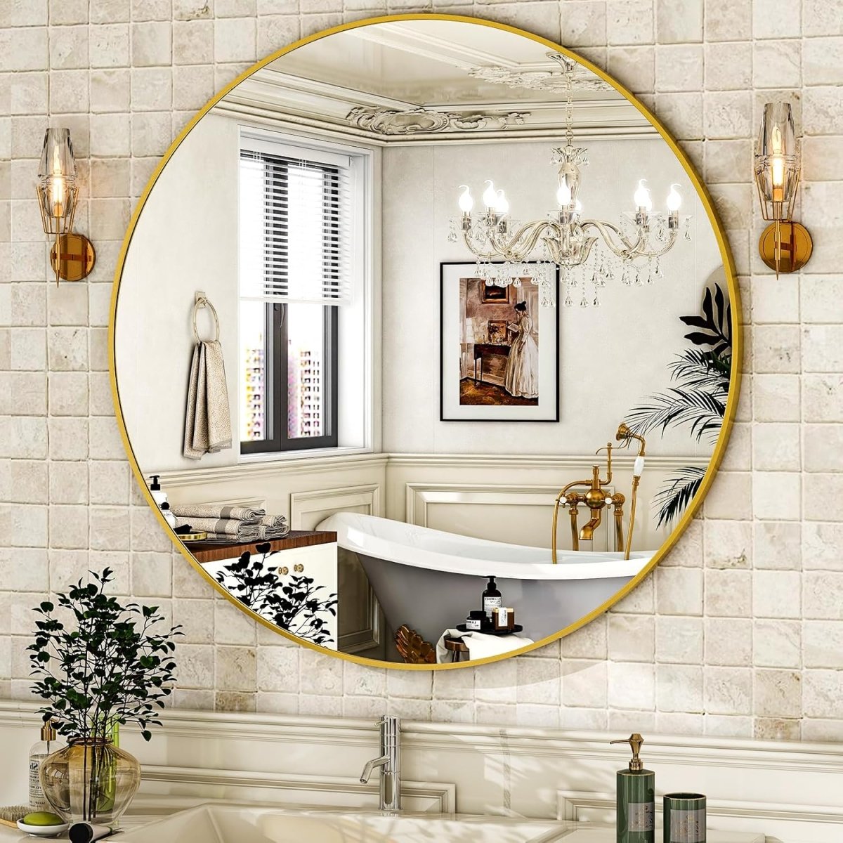 HARRITPURE Round Mirror 30 Black Wall Mounted Circle Mirrors Vanity Mirror with Brushed Aluminum Alloy Frame Modern Decoration for Bathroom, Living Room, Vanity, Bedroom, Entryway - Homesidy.com