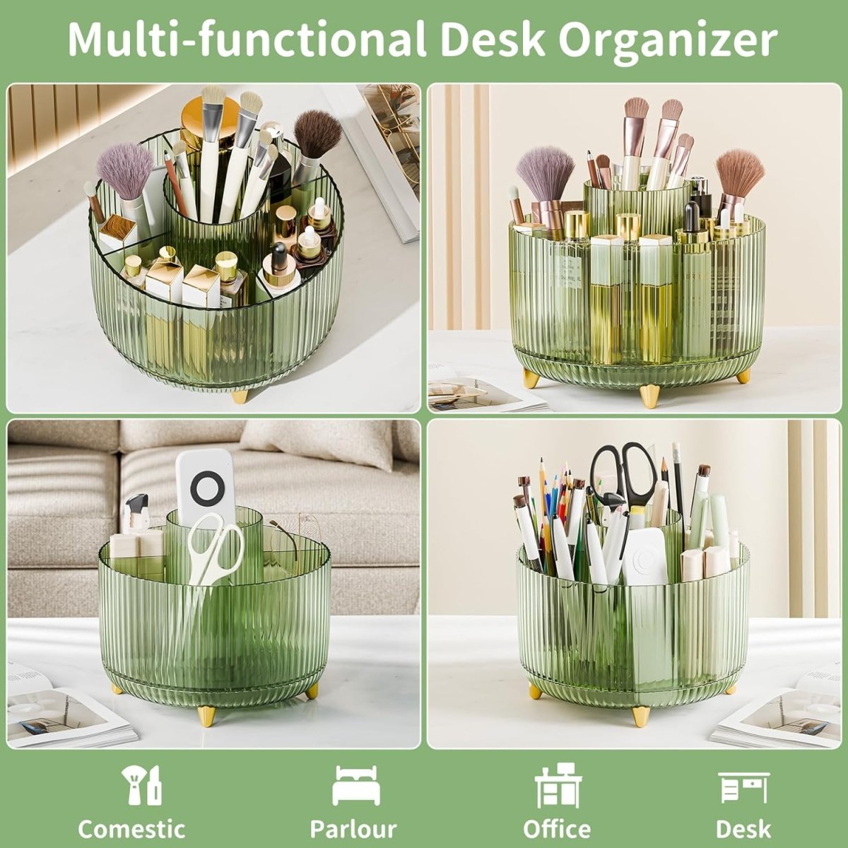 fanado 360° Rotate Makeup Brush Holder Organizer, Makeup Organizers Countertop, Makeup organization and Skincare Storage for Vanity, Desktop, Bathroom (White) - Homesidy.com