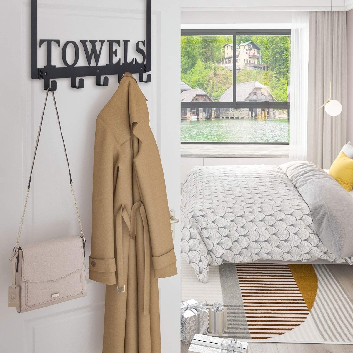 Kuhome Over The Door Hooks, Towel Holder for Bathroom, Door Mount Towel Rack Towel Hooks for Bedroom Beach Towels Bathrobe Wall Mount Hang on The Door Cabinet Cupboard Metal Sandblasted (Black) - Homesidy.com