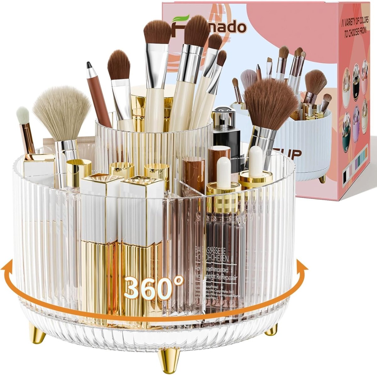 fanado 360° Rotate Makeup Brush Holder Organizer, Makeup Organizers Countertop, Makeup organization and Skincare Storage for Vanity, Desktop, Bathroom (White) - Homesidy.com