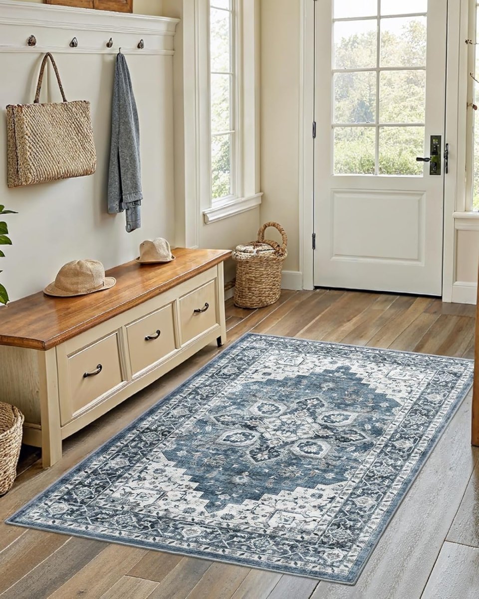 AMADA HOMEFURNISHING 8x10 Washable Area Rug, Low - Profile Large Area Rug with Non - Slip Backing &amp; Durable Edge Binding, Vintage Large Rugs for Living Room, Bedroom, Dinning Room - Homesidy.com