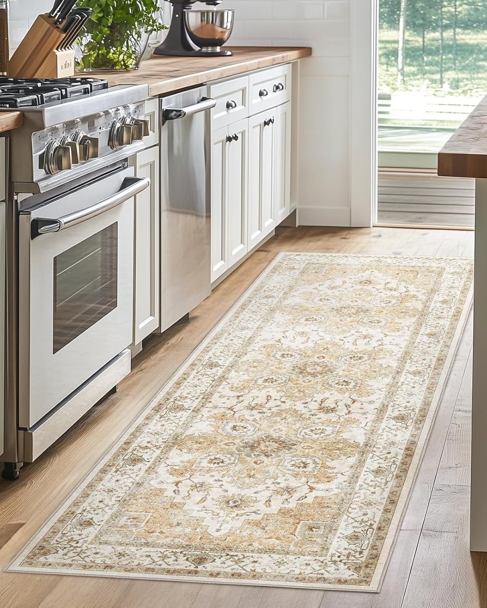 AMADA HOMEFURNISHING 8x10 Washable Area Rug, Low - Profile Large Area Rug with Non - Slip Backing &amp; Durable Edge Binding, Vintage Large Rugs for Living Room, Bedroom, Dinning Room - Homesidy.com