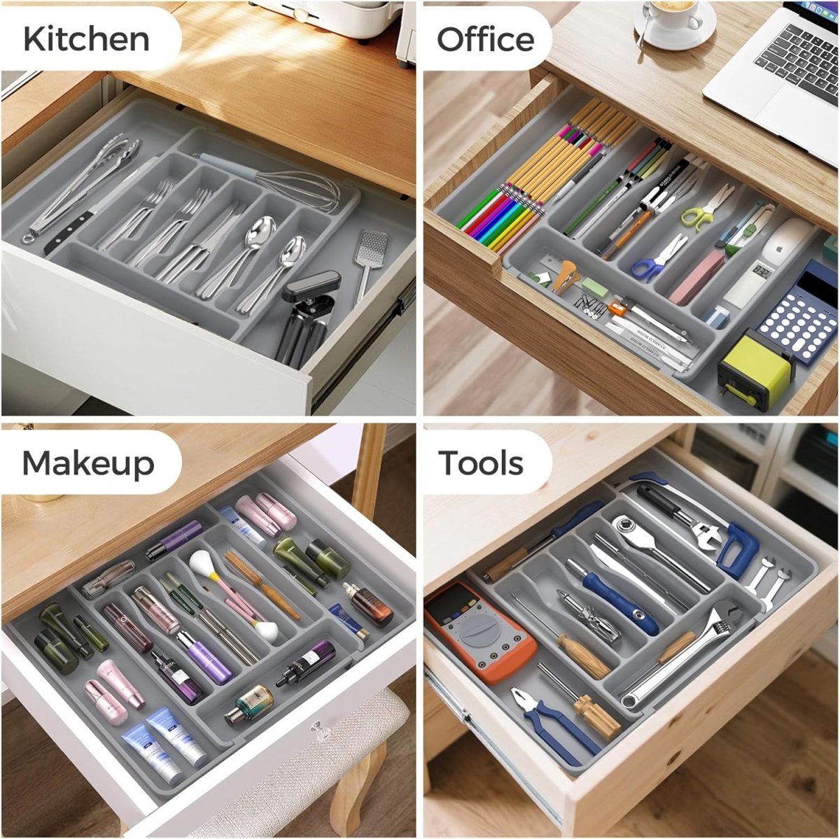 ukeetap Extra Large Expandable Silverware Organizer, BPA - Free Food - Safe Cutlery Flatware Organizer, Kitchen Utensil Drawer Organizer, Adjustable Silverware Holder for Spoons Forks Knives, Black - Homesidy.com