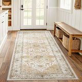 AMADA HOMEFURNISHING 8x10 Washable Area Rug, Low - Profile Large Area Rug with Non - Slip Backing &amp; Durable Edge Binding, Vintage Large Rugs for Living Room, Bedroom, Dinning Room - Homesidy.com