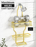 YASONIC Shower Caddy Hanging - Never Rust Shower Organizer - Aluminum Over The Head Caddy with 10 Hooks for Razor/Sponge - Rack with Soap Basket - Silver - Homesidy.com