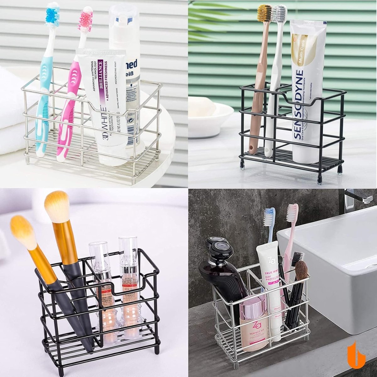 Urbanstrive 304 Stainless Steel Bathroom Toothbrush Holder Toothpaste Holder Stand Bathroom Accessories Organizer (Black, Small) - Homesidy.com