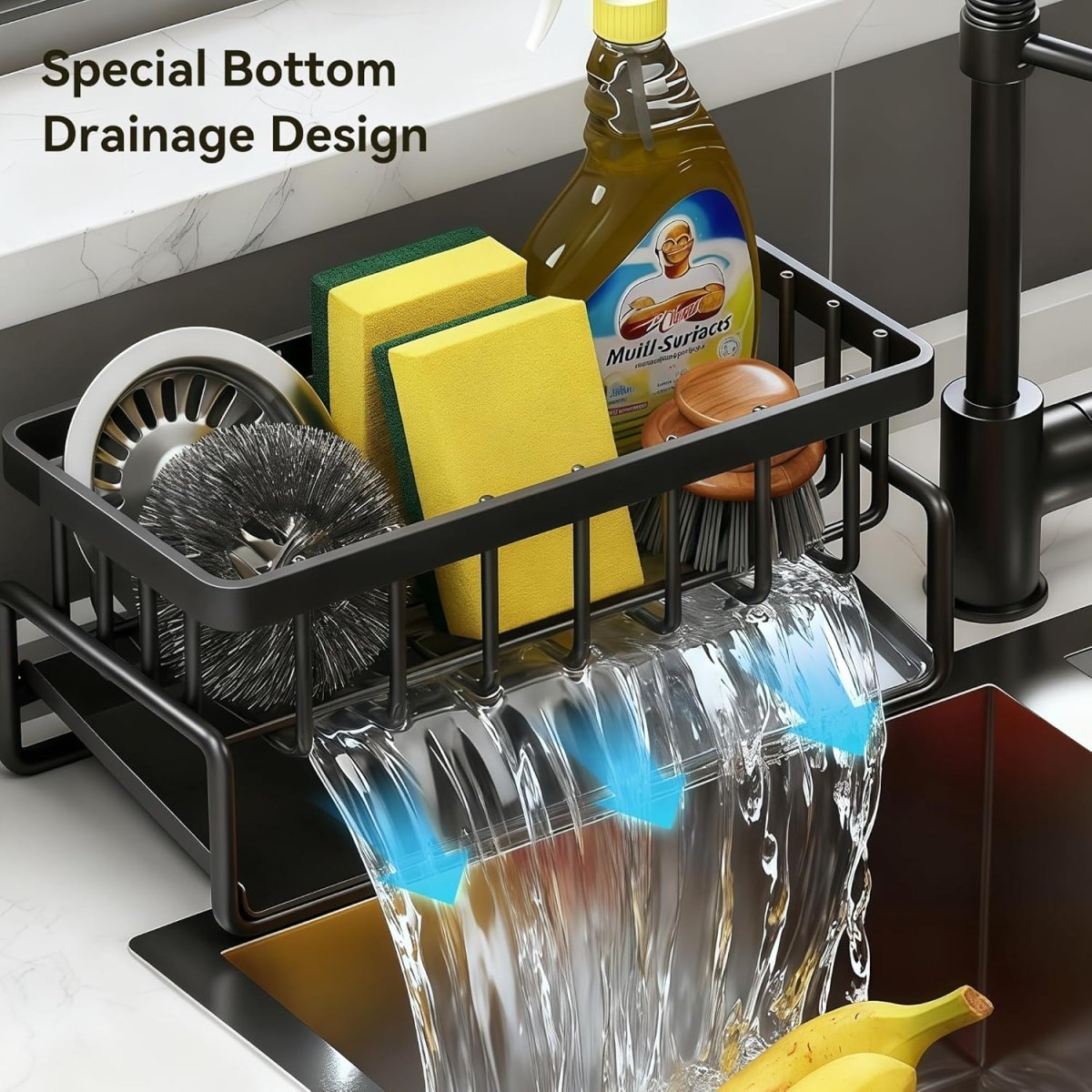Lotgnimry Sponge Holder for Kitchen, Sink Caddy Organizer Rack for Kitchen Accessories, Soap Dispenser Countertop Organizer Essentials for Home (Black) - Homesidy.com
