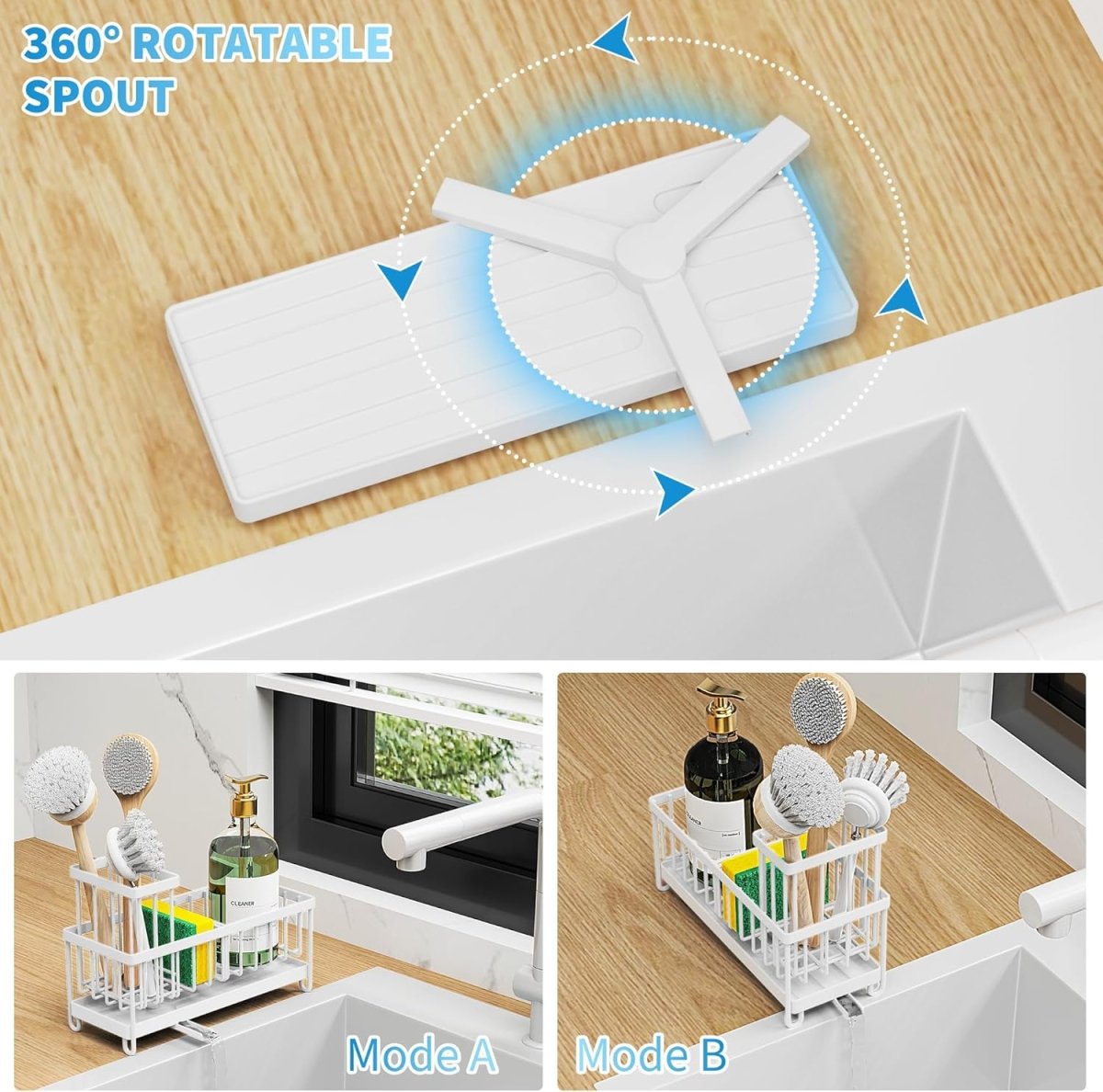 Cisily Black Sponge Holder for Kitchen Sink, Sink Caddy Organizer with High Brush Holder, Kitchen Countertop Organizers and Storage Essentials, Rustproof 304 Stainless Steel, Soap Dispenser Organize - Homesidy.com