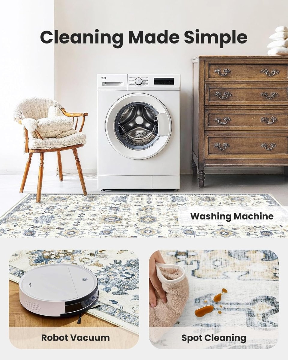 AMADA HOMEFURNISHING 8x10 Washable Area Rug, Low - Profile Large Area Rug with Non - Slip Backing &amp; Durable Edge Binding, Vintage Large Rugs for Living Room, Bedroom, Dinning Room - Homesidy.com
