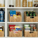 Greenatural Water Hyacinth Storage Baskets Set of 2, Handwoven Rectangular Organizer Trays with Wooden Bead Handles, Nested Wicker Bins for Shelf, Bathroom, Kitchen, Office, Natural Decor - Homesidy.com