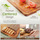 Astercook Deep - Carbonized Bamboo Cutting Boards for Kitchen with Wood Storage Stand, Reversible Charcuterie &amp; Chopping Boards with Juice Grooves and Easy - Grip Handles, Knife - Friendly, Kitchen Gift - Homesidy.com