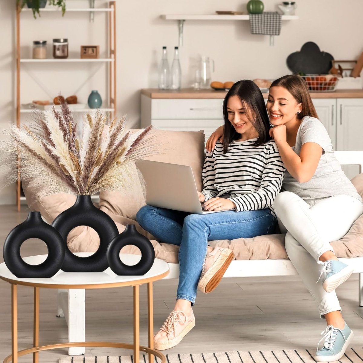 Ceramic Vases Set of 2,Modern Vases for Home Decor, White Boho Style for Living Room Kitchen Mantle Bedroom Dining Table Office Farmhouse Decorative Design - Homesidy.com
