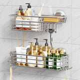 TAILI Shower Caddy Suction Cup 2 Pack with Hooks &amp; Soap holder, Heavy Duty Shower Organizer for Bathroom, No Drilling Bathroom Organizer with Large Capacity, Black Metal Storage Basket - Homesidy.com