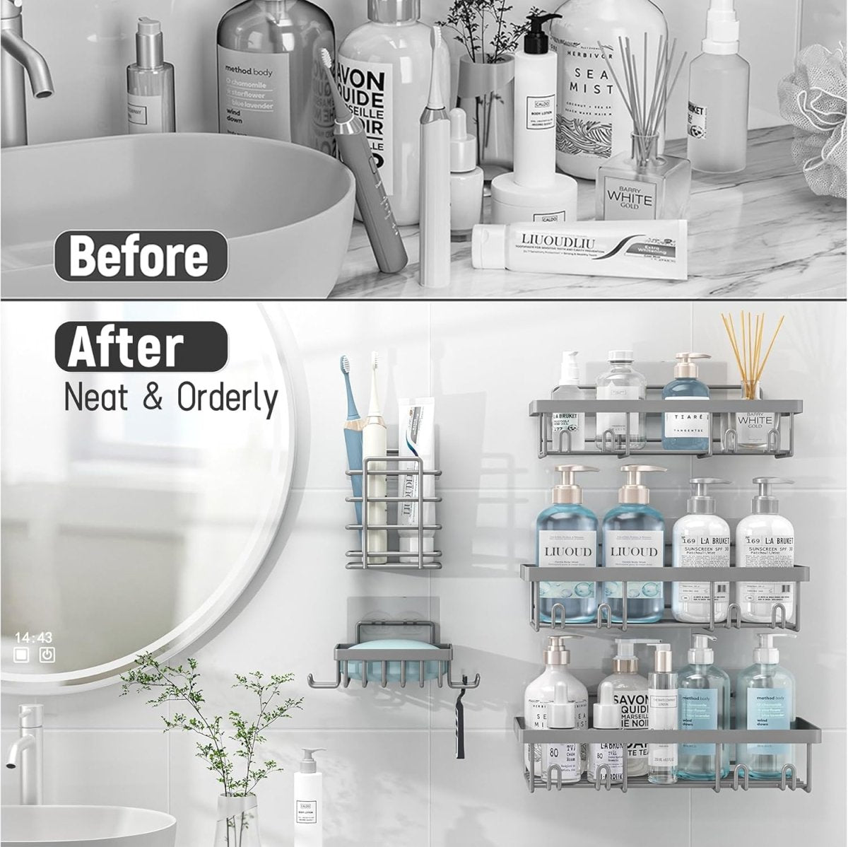Liuoud 5 Pack Shower Caddy Organizer Rack Shelf for Inside Shower, Adhesive Bathroom Wall Storage Basket Rustproof Stainless Steel Shampoo Holder, Girly Bathroom Accessory Decor Set, Pink - Homesidy.com