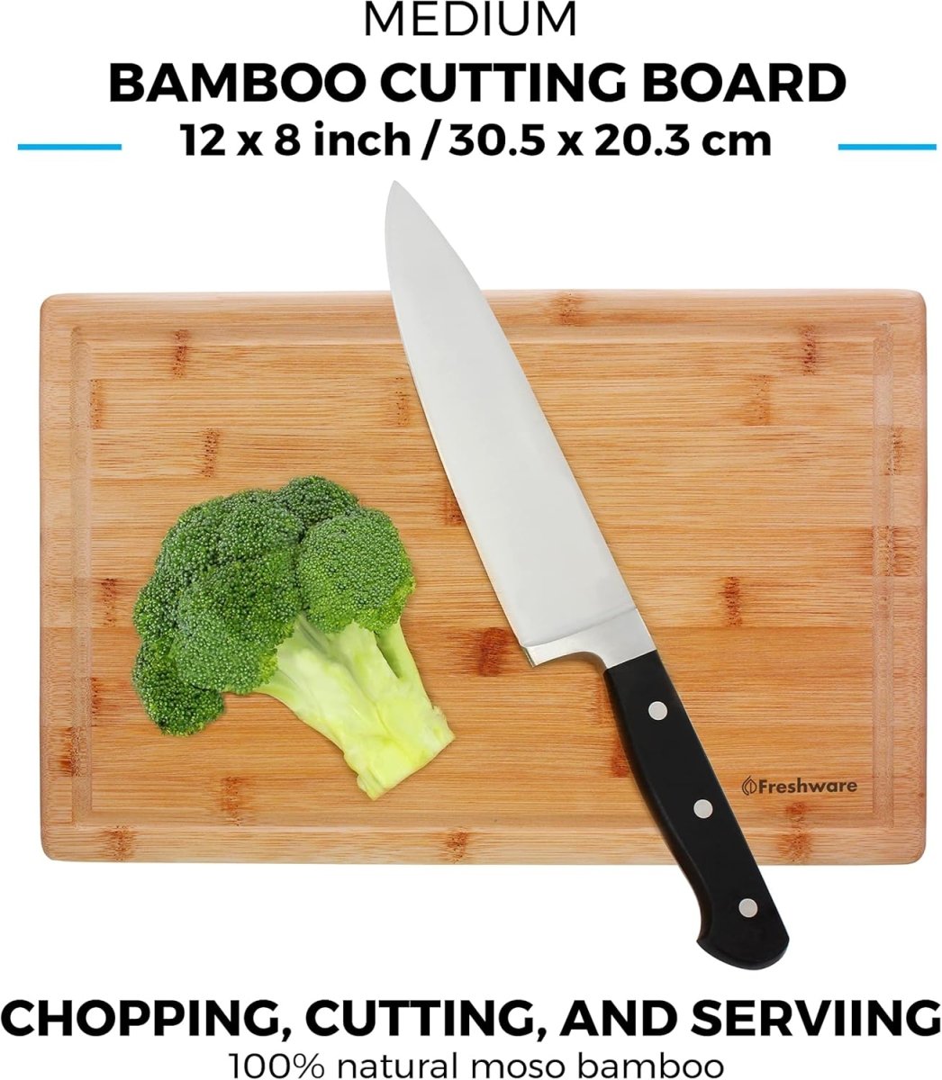 Bamboo Cutting Boards for Kitchen [Set of 3] Wood Cutting Board for Chopping Meat, Vegetables, Fruits, Cheese, Knife Friendly Serving Tray with Handles - Homesidy.com