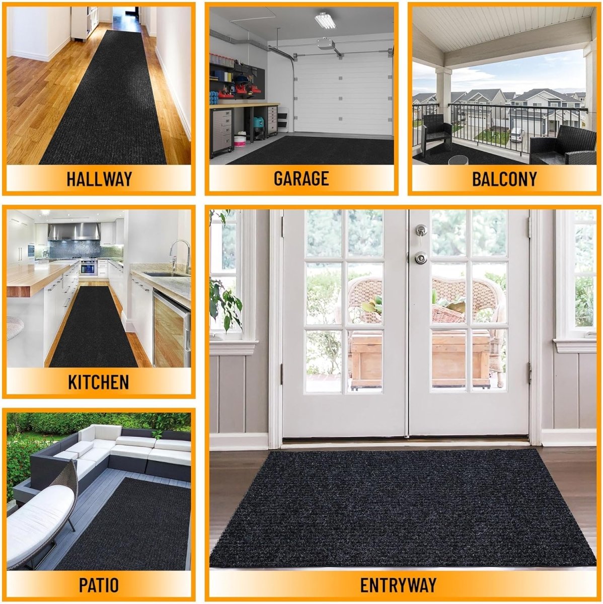 Ottomanson Hallway Runner Rug 2 x 6 Durable Non - Slip Mat with Scraper Pile for Indoor &amp; Outdoor Use - Ideal for Kitchen, Entryway, Patio &amp; Garage - High - Traffic Carpet, Black - Homesidy.com