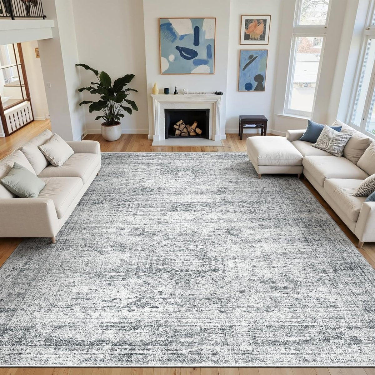 Soalmost Washable Area Rug 8x10, Large Soft Rugs for Living Room Vintage Beige Carpet 8x10 Area Rugs for Bedroom Dining Room Non - Slip Stain Resistant Under Table Rug - Homesidy.com