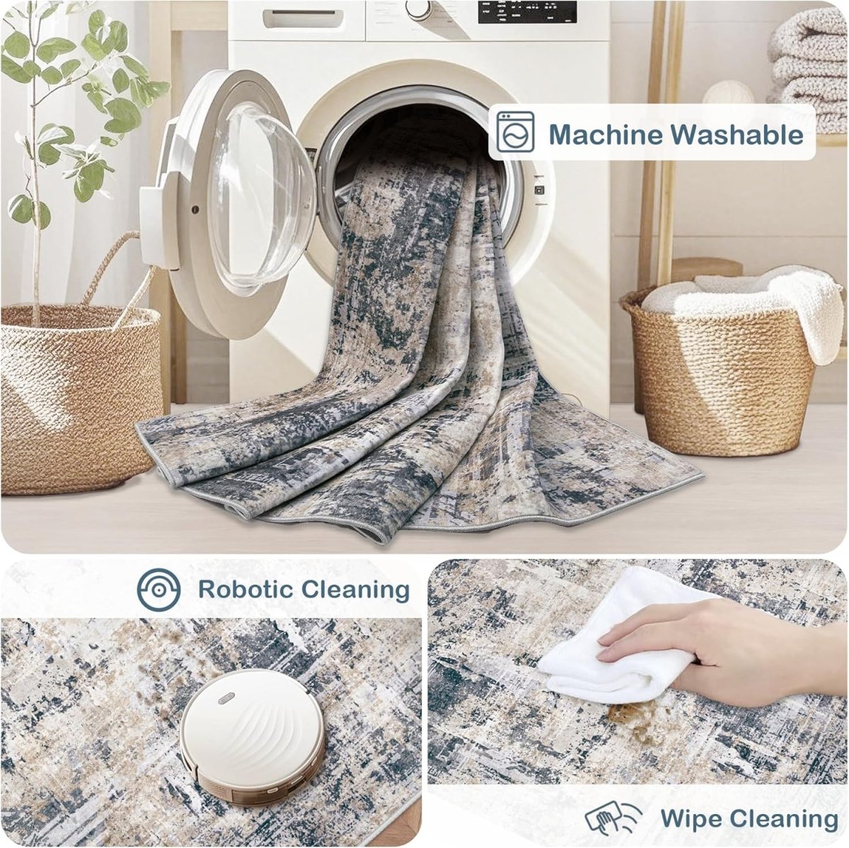 Area Rugs 6x9 Living Room: Washable Rug Modern Abstract Large Rug Soft Non Slip Neutral Rugs Stain Resistant Indoor Carpet for Bedroom Kitchen Dining Room Table Nursery Home Office Rugs(Beige,6x9) - Homesidy.com