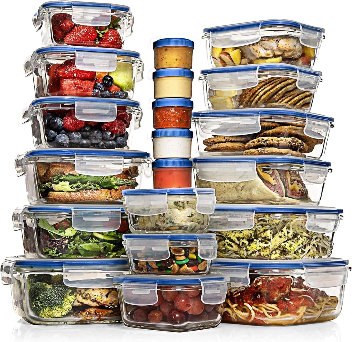 Razab 35 Pc Set Glass Food Storage Containers with Lids - Meal Prep Airtight Bento Boxes BPA - Free 100% Leak Proof (15 lids,15 glass &amp; 5 Plastic Sauce/Dip Containers) - Homesidy.com