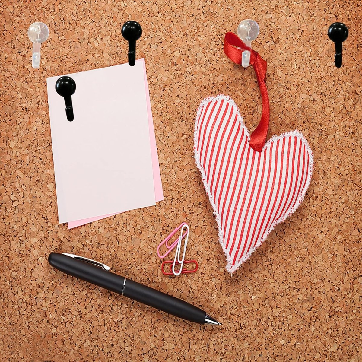 50 PCS Push Pin Hooks, Plastic Heads Cork Board Hooks Decorative Thumb Tacks Hook for Photo Wall, Bulletin Board, Home Wall, Home Office School Supplies (Black and Clear) - Homesidy.com