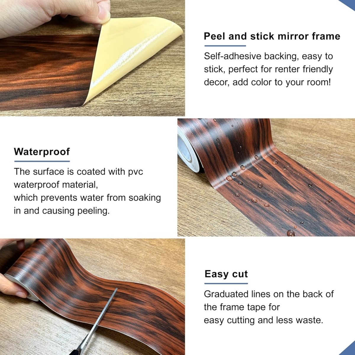 TIANLDD 27 FT Wood Grain Wallpaper Border, Removable Waterproof Mirror Border Peel and Stick,Bathroom Mirror Frame Border.(Black) - Homesidy.com