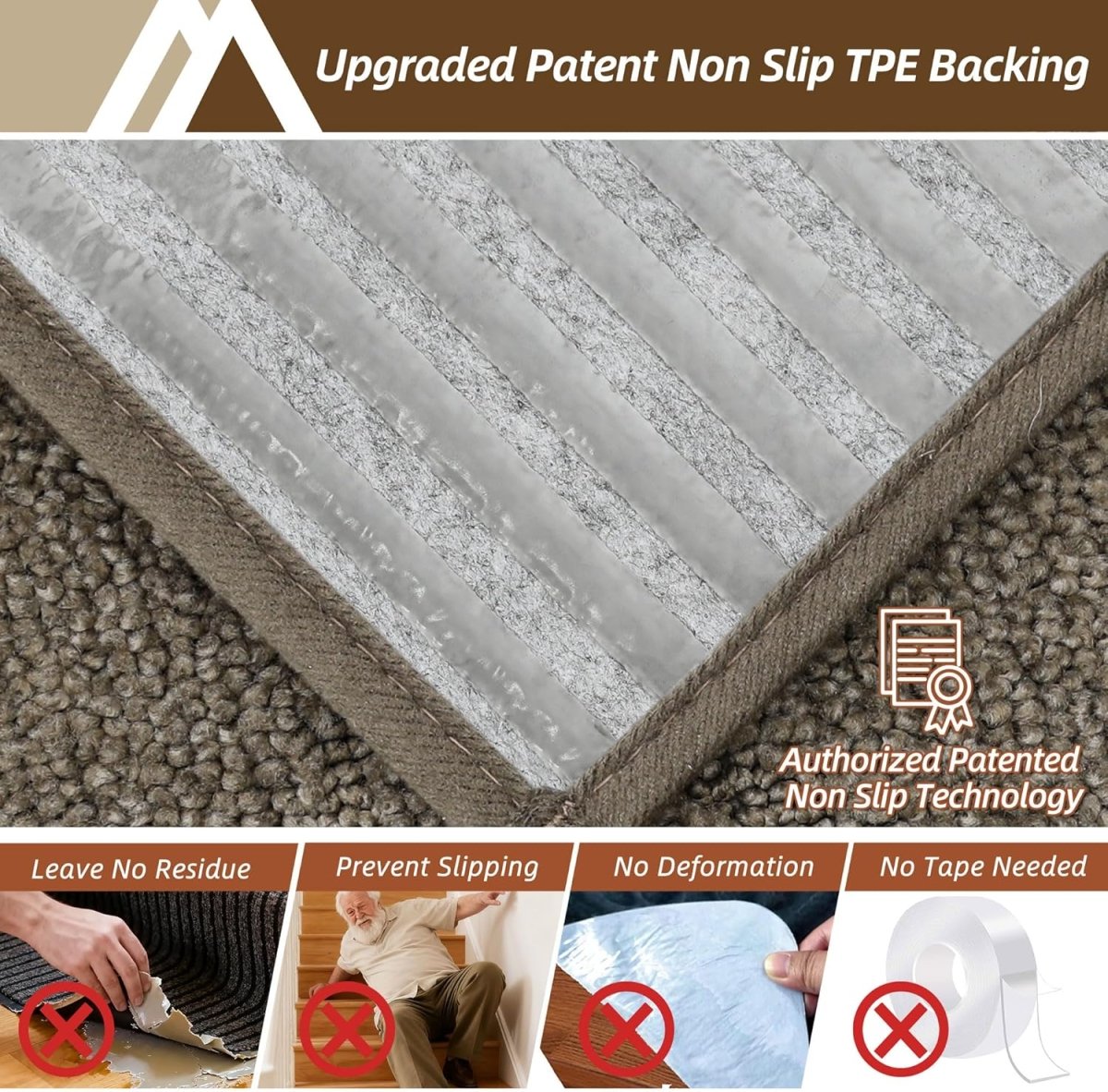 COSY HOMEER Edging Stair Treads Non - Slip Carpet Mat 28inX9in Indoor Stair Runners for Wooden Steps, Edging Stair Rugs for Kids and Dogs, 100% Polyester TPE Backing (15pc, Beige) - Homesidy.com