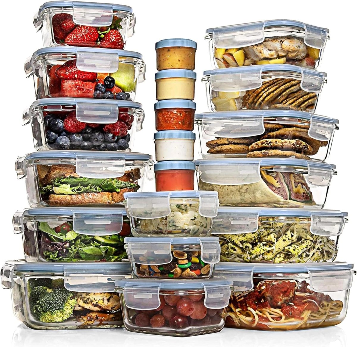 Razab 35 Pc Set Glass Food Storage Containers with Lids - Meal Prep Airtight Bento Boxes BPA - Free 100% Leak Proof (15 lids,15 glass &amp; 5 Plastic Sauce/Dip Containers) - Homesidy.com