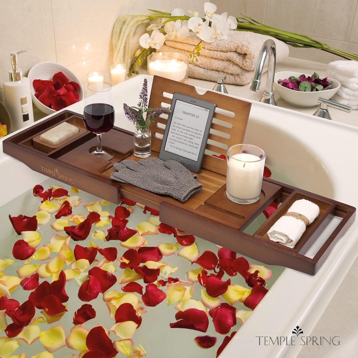 Temple Spring Wooden Bathtub Tray, Bamboo Bathroom Accessories, Bath Tray for Tub, at Home Spa Essentials, Board for Tub Table, Bath Caddy for Bathtub Accessories &amp; Bathroom Essentials – Natural - Homesidy.com
