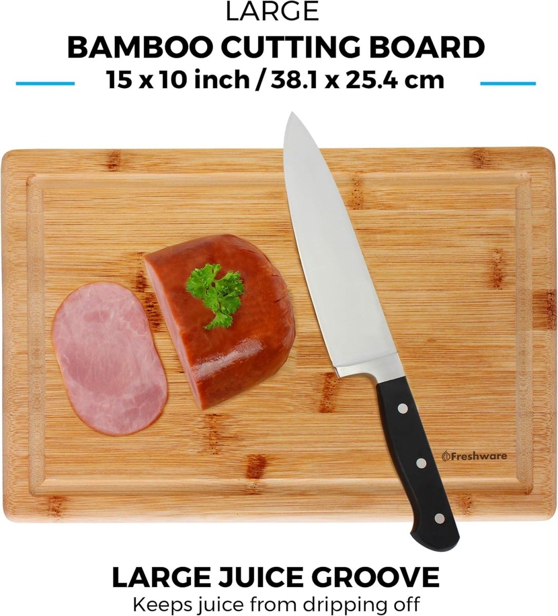 Bamboo Cutting Boards for Kitchen [Set of 3] Wood Cutting Board for Chopping Meat, Vegetables, Fruits, Cheese, Knife Friendly Serving Tray with Handles - Homesidy.com
