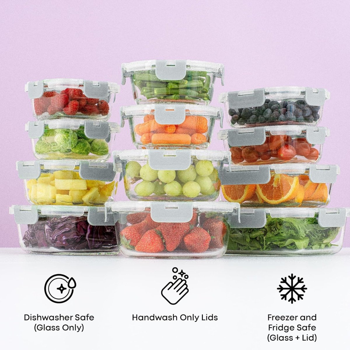 JoyJolt 24pc Borosilicate Glass Storage Containers with Lids | 12 Airtight/Freezer Safe Food Storage Containers for Pantry and Kitchen | Meal Prep Container for Lunch | Glass Tupperware Set - Homesidy.com