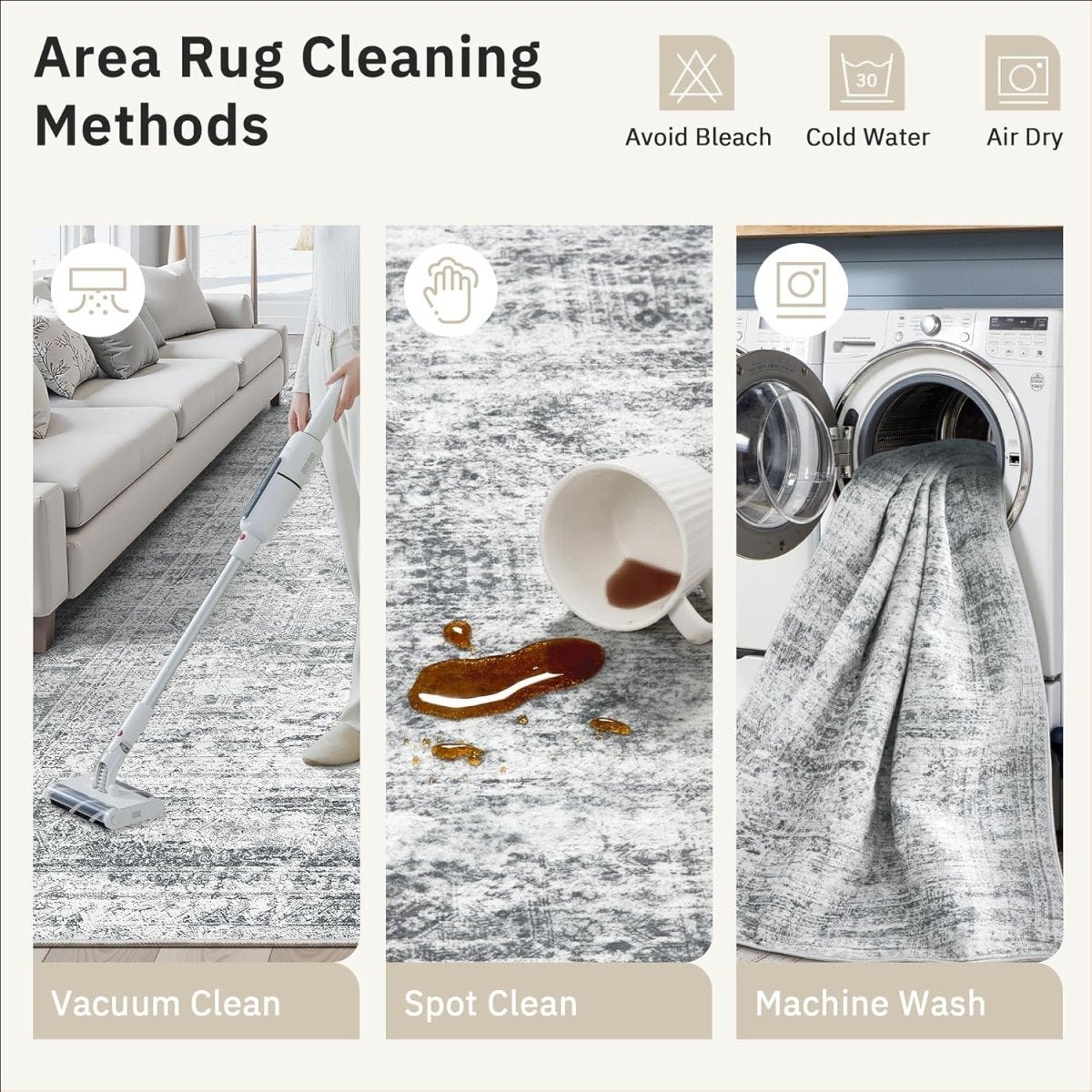 Soalmost Washable Area Rug 8x10, Large Soft Rugs for Living Room Vintage Beige Carpet 8x10 Area Rugs for Bedroom Dining Room Non - Slip Stain Resistant Under Table Rug - Homesidy.com