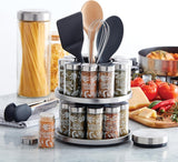 Kamenstein 20 Jar Revolving Countertop Spice Rack with Spices Included, FREE Spice Refills for 5 Years, Polished Stainless Steel with Black Caps, 30020 - Homesidy.com