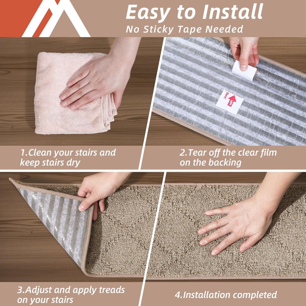 COSY HOMEER Edging Stair Treads Non - Slip Carpet Mat 28inX9in Indoor Stair Runners for Wooden Steps, Edging Stair Rugs for Kids and Dogs, 100% Polyester TPE Backing (15pc, Beige) - Homesidy.com