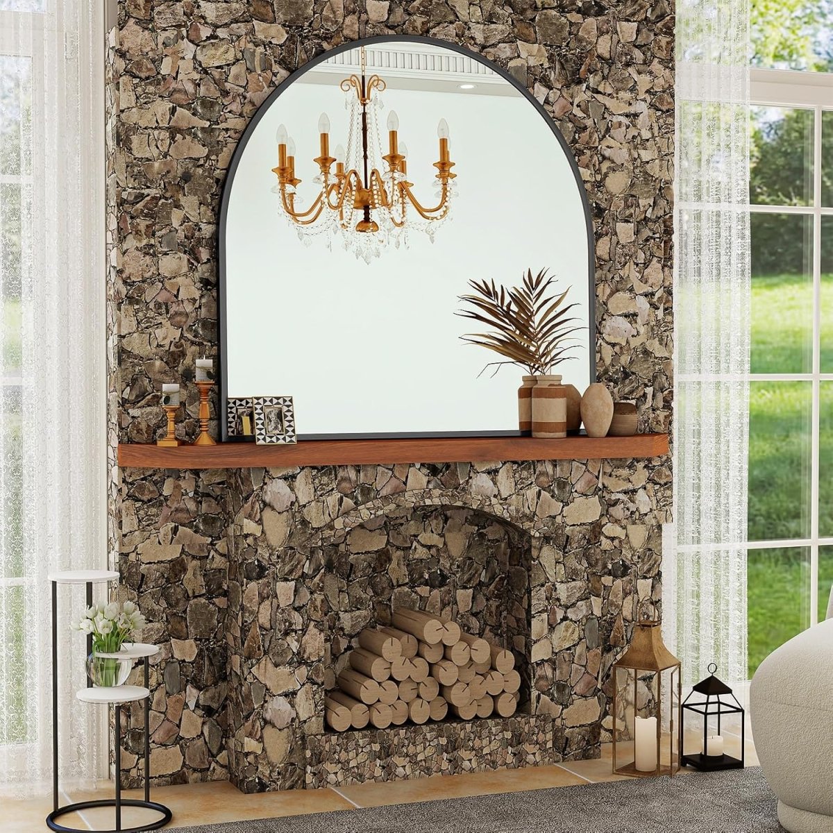 VooBang Arched Wall Mirror, 30 x 38 inch Arch Bathroom Mirror, Wall Mounted Vanity Mirror with Arch Metal Frame, Modern Bathroom Vanity Mirror for Bedroom, Living Room, Hanging or Leaning, Black - Homesidy.com